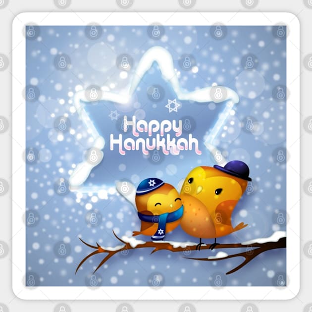 Happy Hanukkah Little Birds Sticker by  Big Foot Shirt Shop